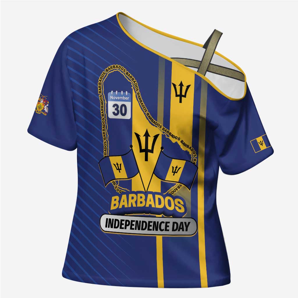 Personalized Barbados 30th November Cross Shoulder Shirt Independence Day Flag Map - Wonder Print Shop