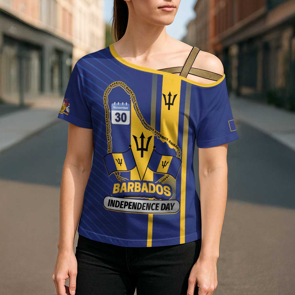 Personalized Barbados 30th November Cross Shoulder Shirt Independence Day Flag Map - Wonder Print Shop