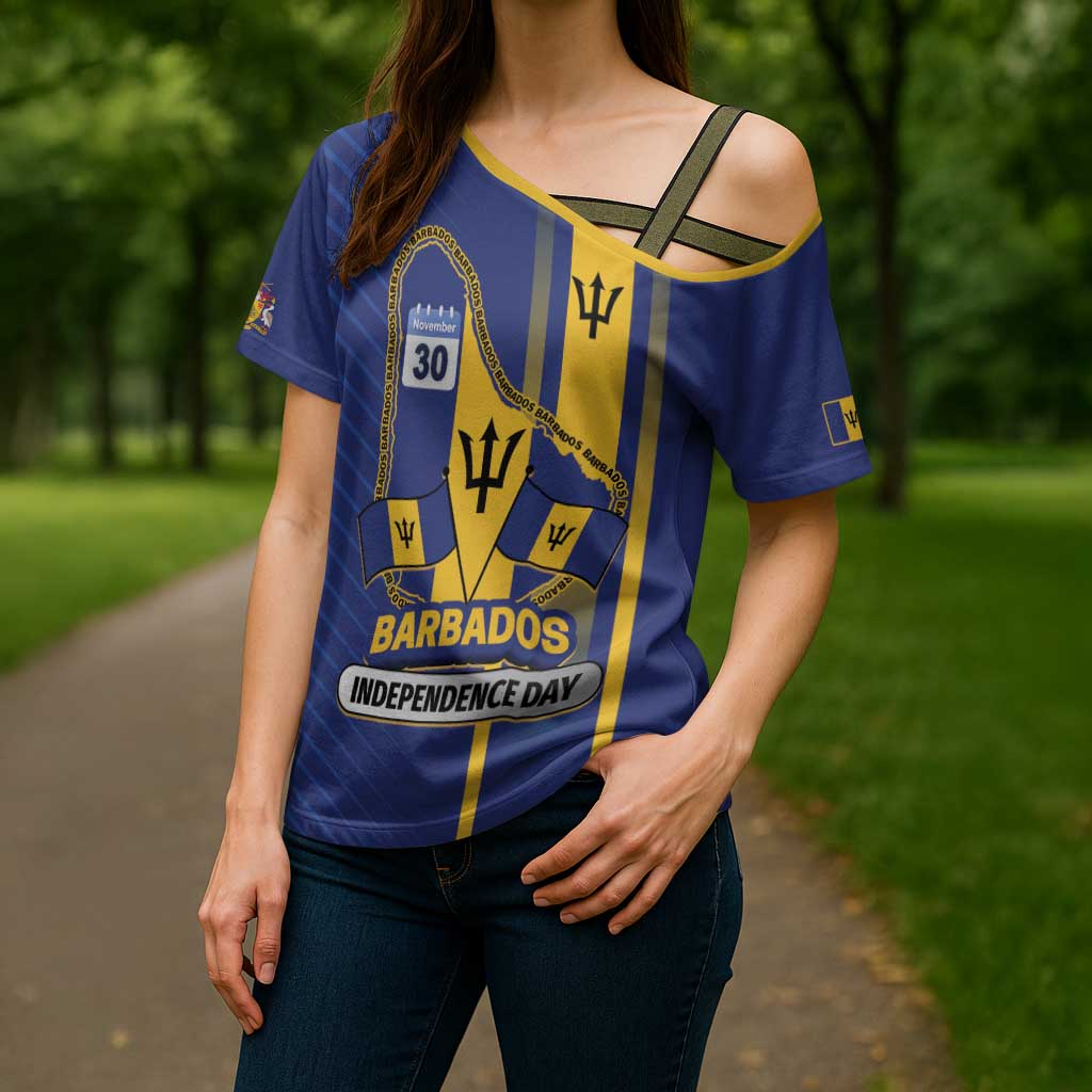 Personalized Barbados 30th November Cross Shoulder Shirt Independence Day Flag Map - Wonder Print Shop