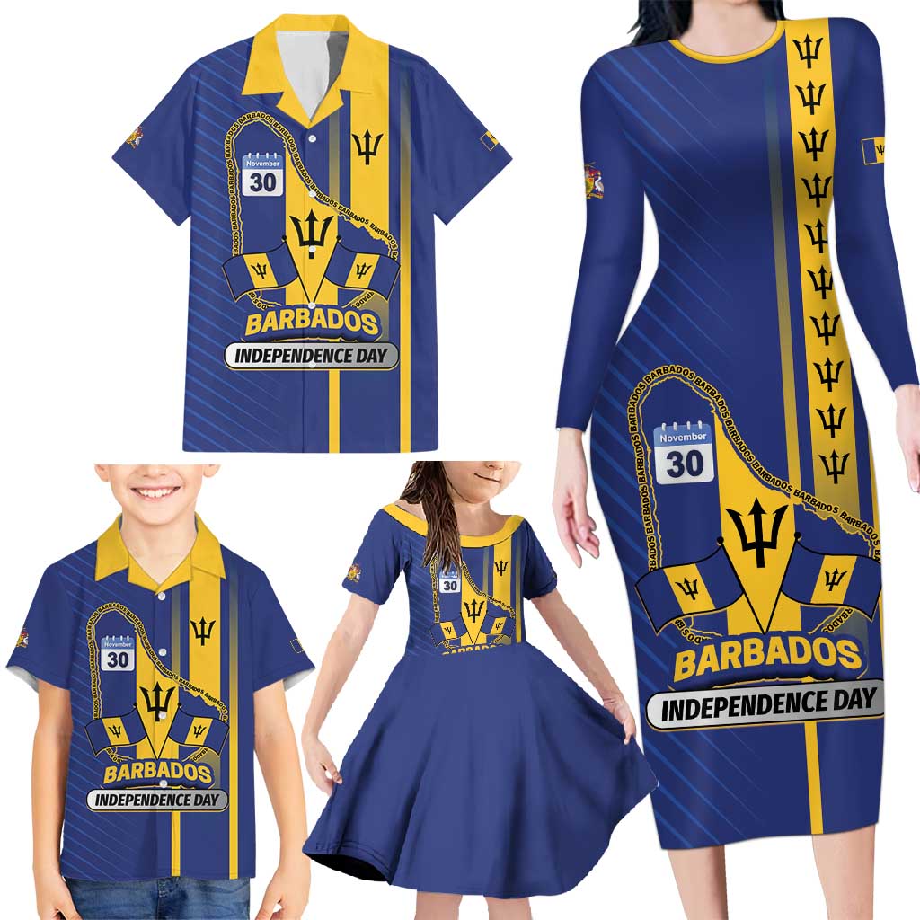 Personalized Barbados 30th November Family Matching Long Sleeve Bodycon Dress and Hawaiian Shirt Independence Day Flag Map - Wonder Print Shop