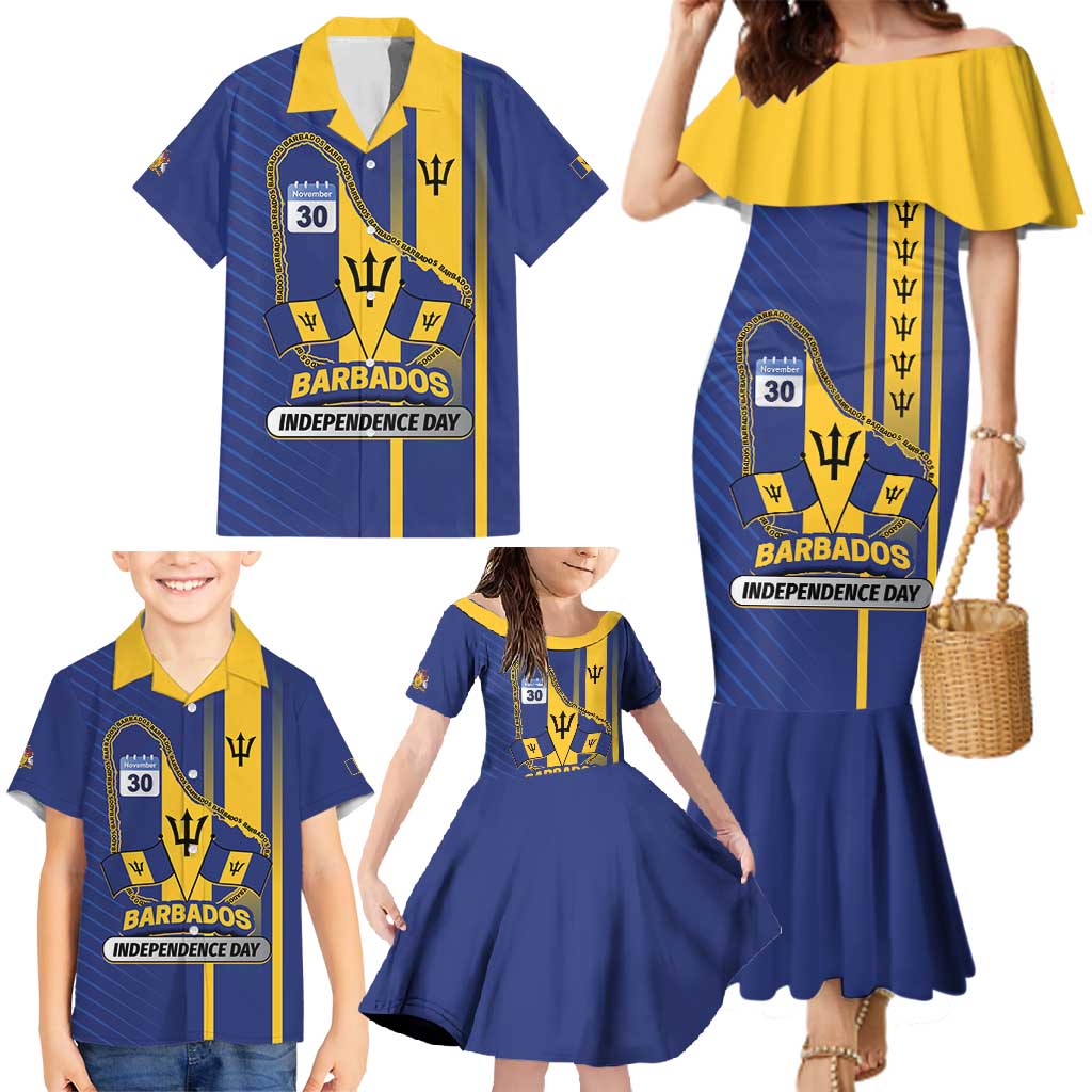 Personalized Barbados 30th November Family Matching Mermaid Dress and Hawaiian Shirt Independence Day Flag Map - Wonder Print Shop