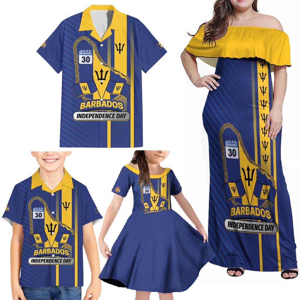 Personalized Barbados 30th November Family Matching Off Shoulder Maxi Dress and Hawaiian Shirt Independence Day Flag Map - Wonder Print Shop