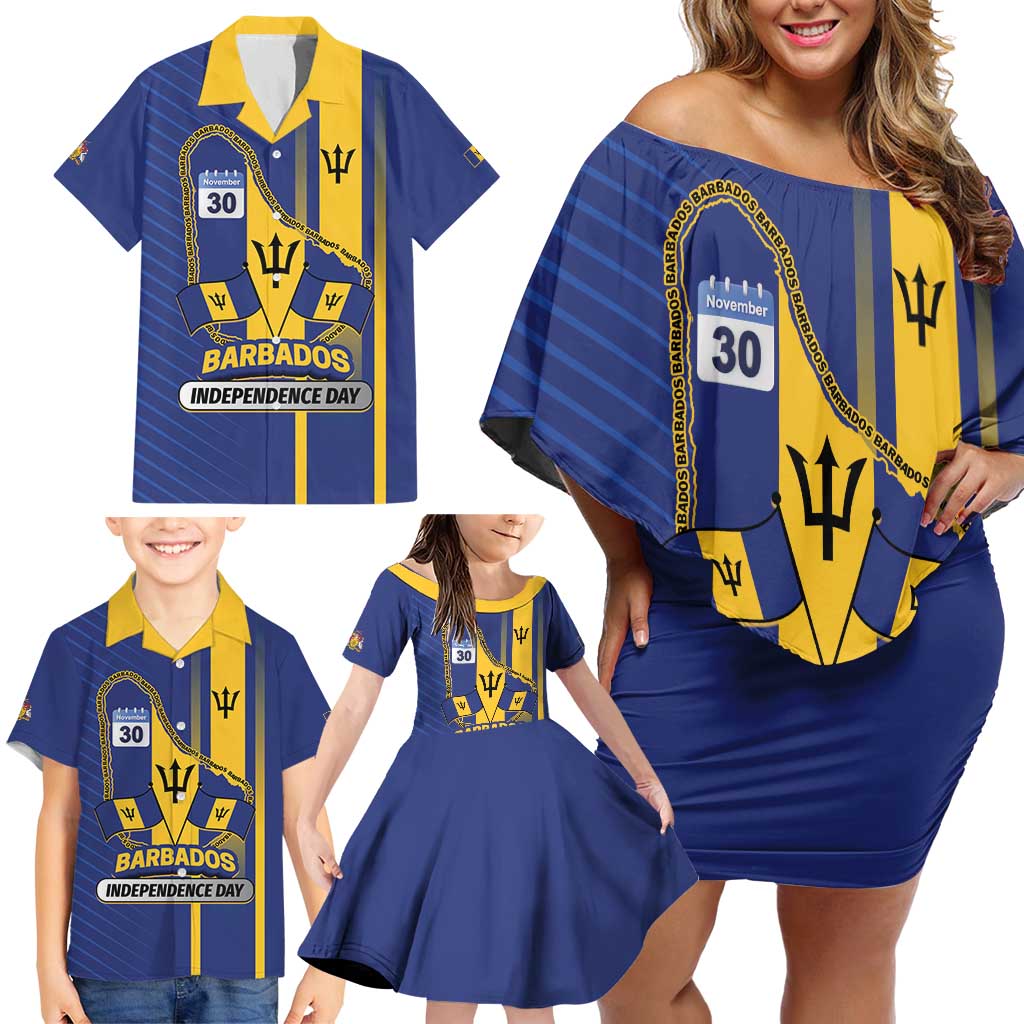 Personalized Barbados 30th November Family Matching Off Shoulder Short Dress and Hawaiian Shirt Independence Day Flag Map - Wonder Print Shop