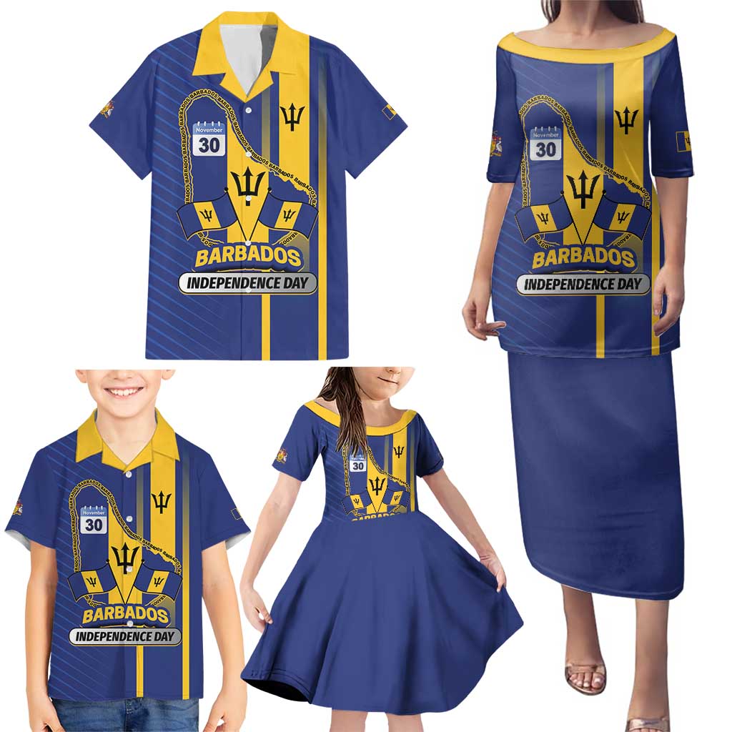 Personalized Barbados 30th November Family Matching Puletasi and Hawaiian Shirt Independence Day Flag Map - Wonder Print Shop