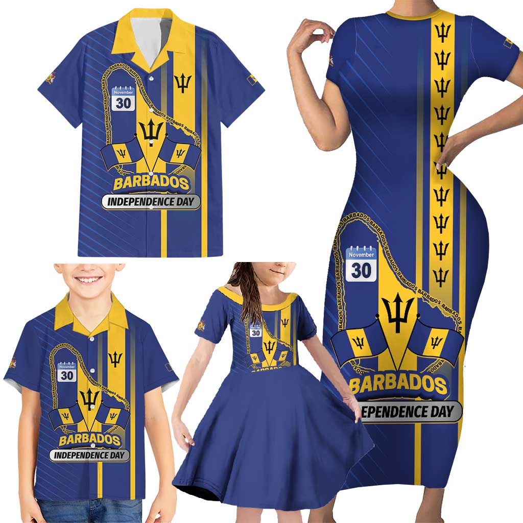 Personalized Barbados 30th November Family Matching Short Sleeve Bodycon Dress and Hawaiian Shirt Independence Day Flag Map - Wonder Print Shop