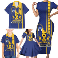 Personalized Barbados 30th November Family Matching Short Sleeve Bodycon Dress and Hawaiian Shirt Independence Day Flag Map - Wonder Print Shop