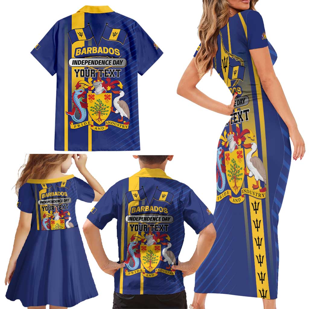 Personalized Barbados 30th November Family Matching Short Sleeve Bodycon Dress and Hawaiian Shirt Independence Day Flag Map - Wonder Print Shop