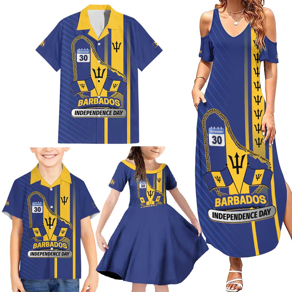 Personalized Barbados 30th November Family Matching Summer Maxi Dress and Hawaiian Shirt Independence Day Flag Map - Wonder Print Shop