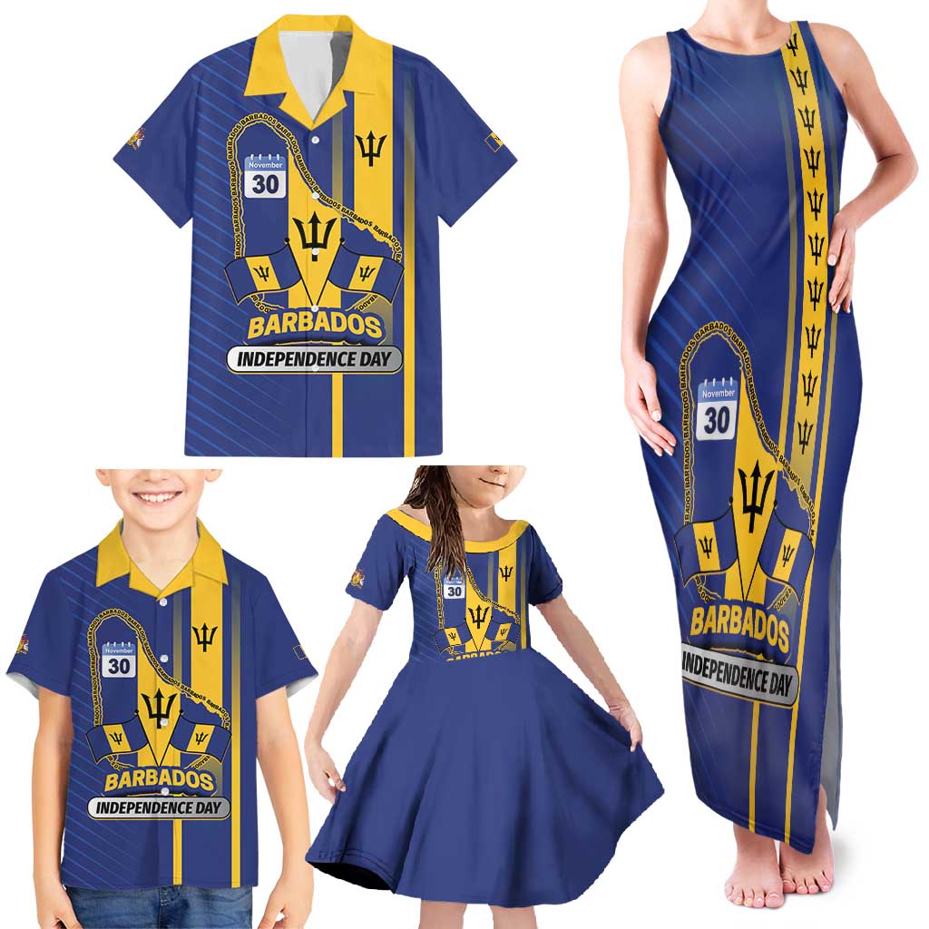 Personalized Barbados 30th November Family Matching Tank Maxi Dress and Hawaiian Shirt Independence Day Flag Map - Wonder Print Shop