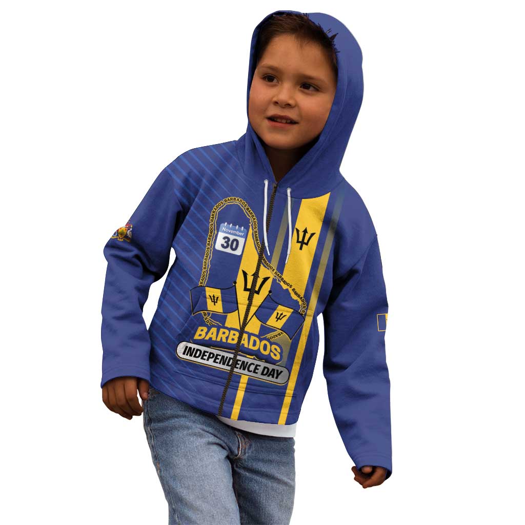 Personalized Barbados 30th November Kid Hoodie Independence Day Flag Map - Wonder Print Shop