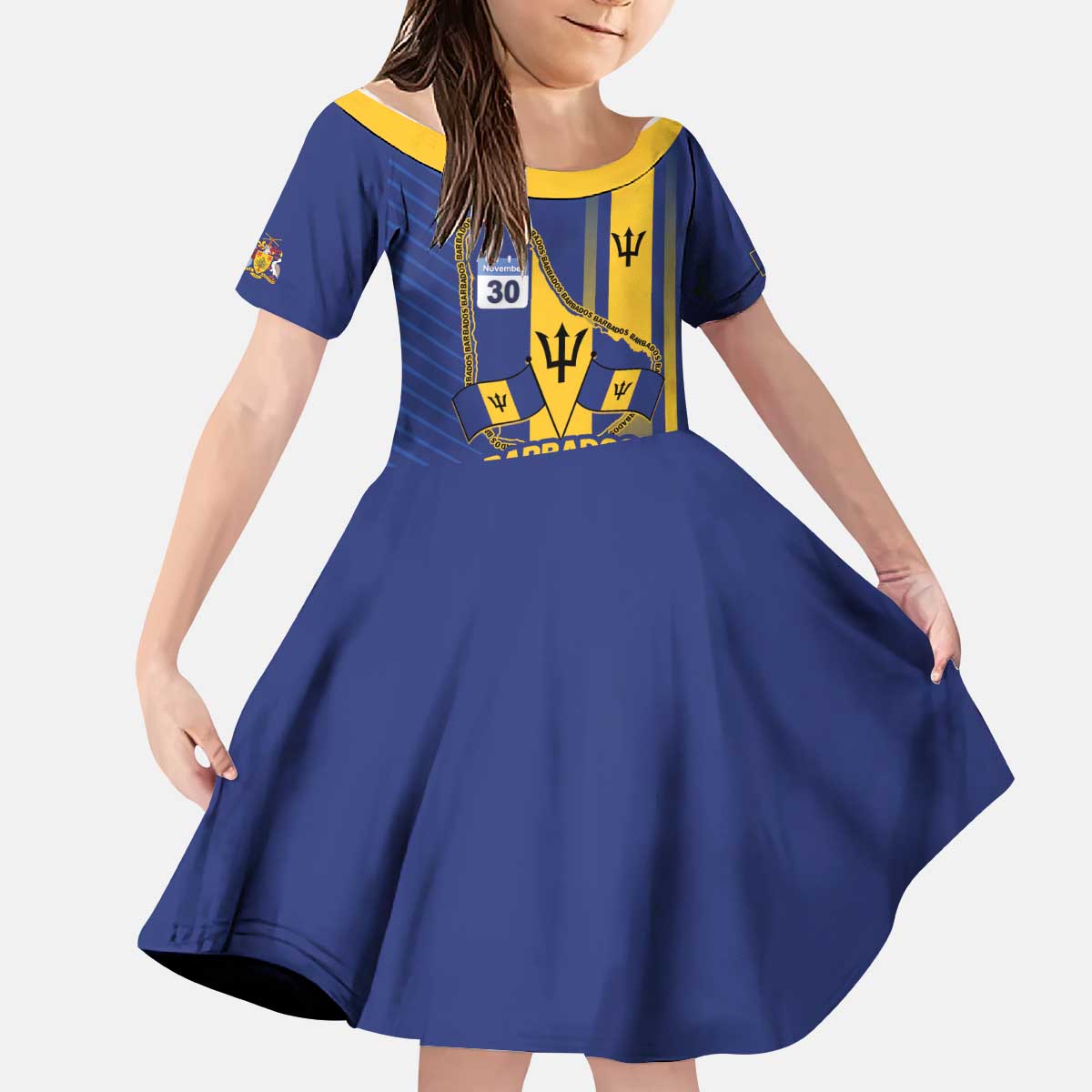 Personalized Barbados 30th November Kid Short Sleeve Dress Independence Day Flag Map - Wonder Print Shop