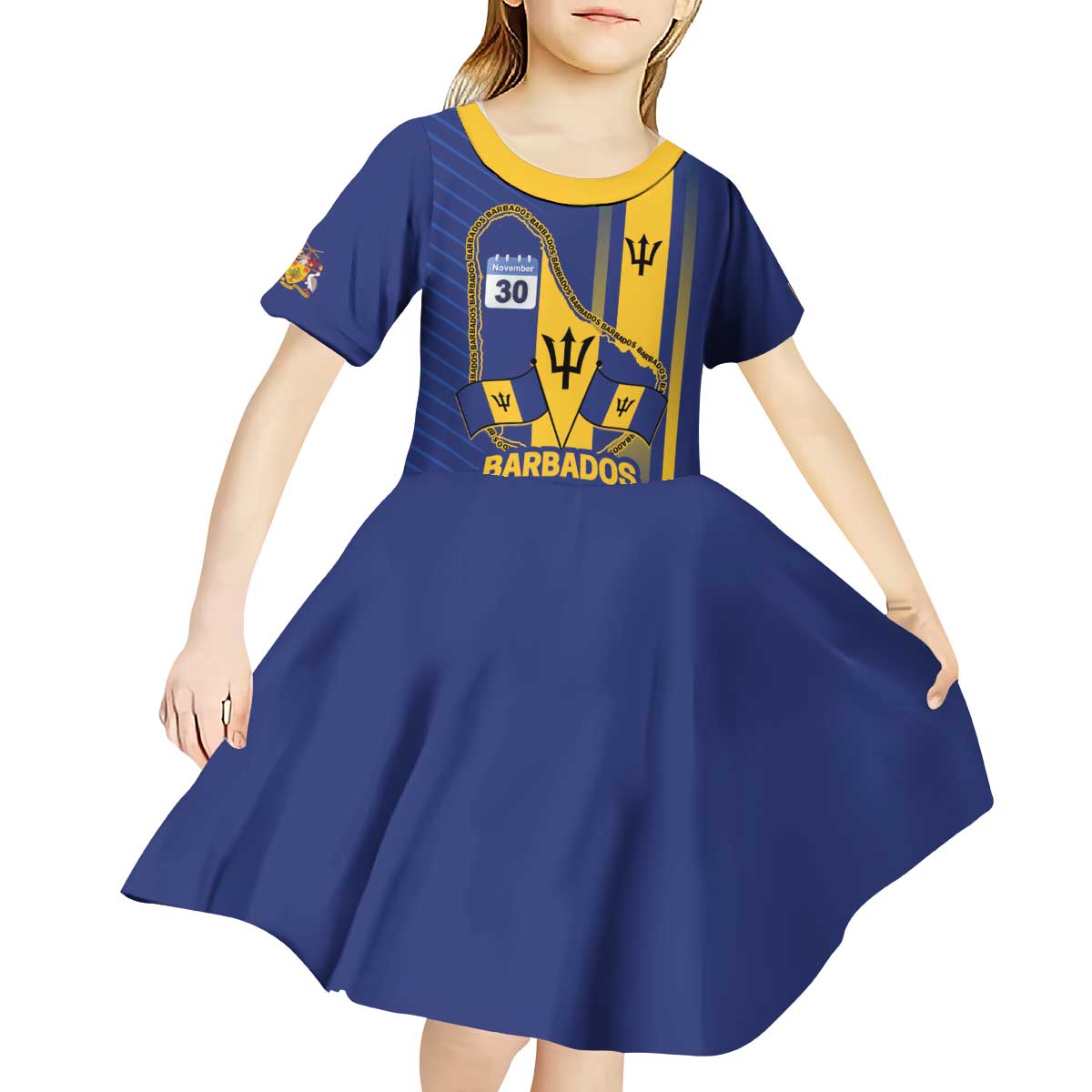 Personalized Barbados 30th November Kid Short Sleeve Dress Independence Day Flag Map - Wonder Print Shop