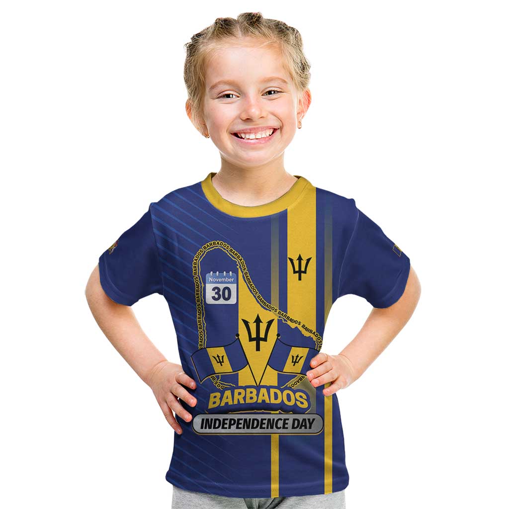 Personalized Barbados 30th November Kid T Shirt Independence Day Flag Map - Wonder Print Shop