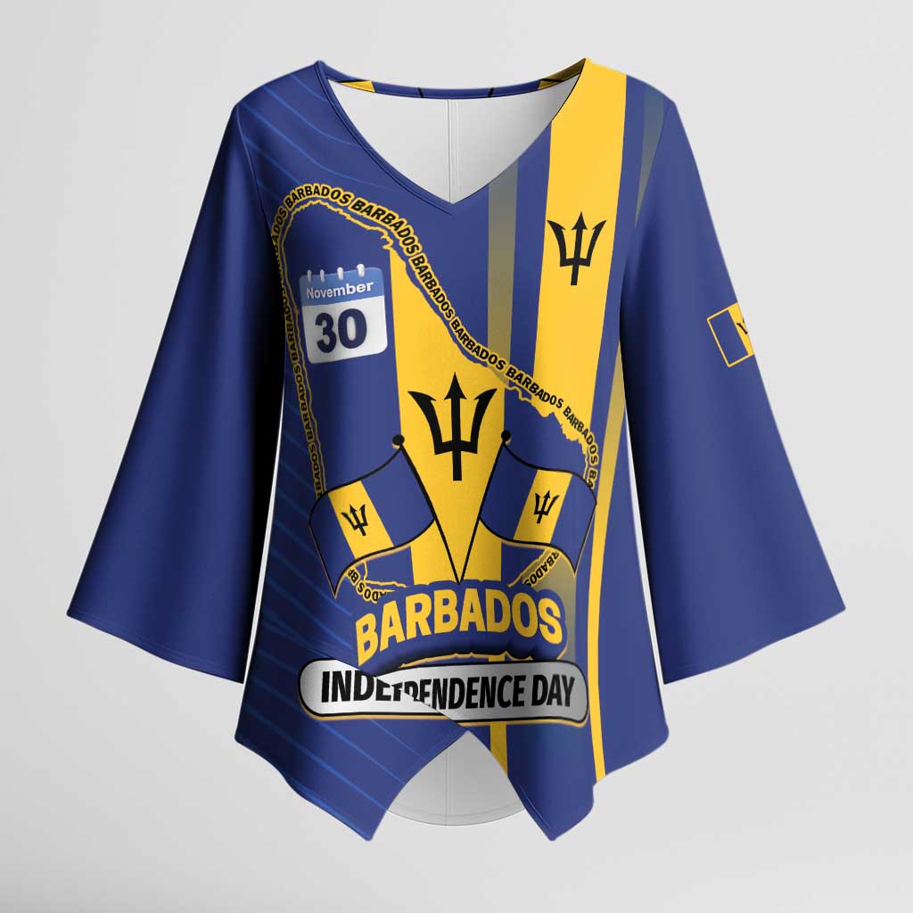 Personalized Barbados 30th November Kimono Sleeve Blouse Independence Day Flag Map - Wonder Print Shop