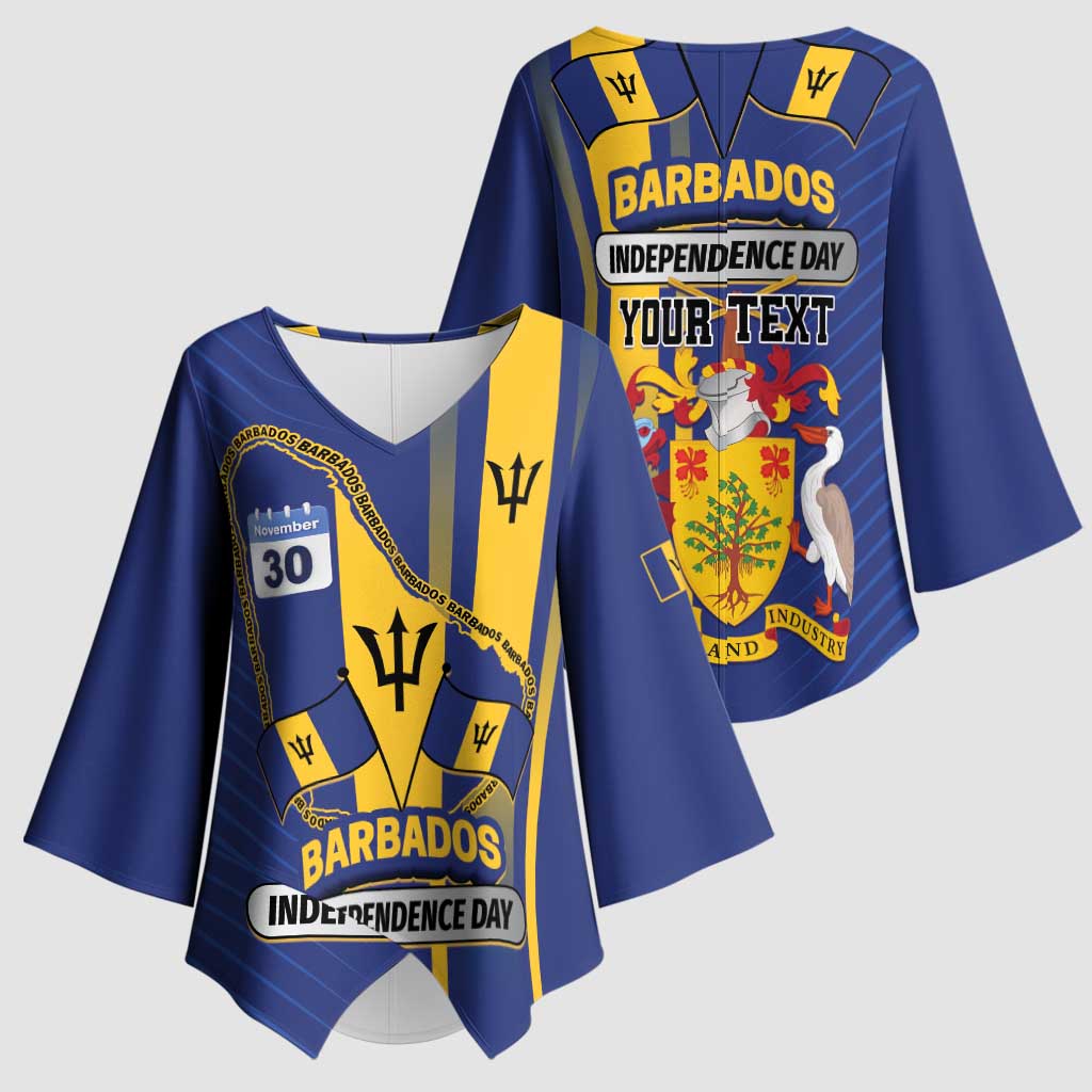 Personalized Barbados 30th November Kimono Sleeve Blouse Independence Day Flag Map - Wonder Print Shop
