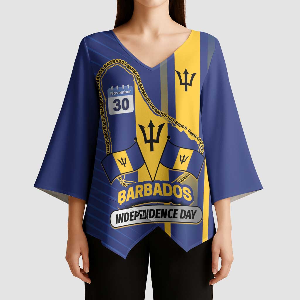 Personalized Barbados 30th November Kimono Sleeve Blouse Independence Day Flag Map - Wonder Print Shop