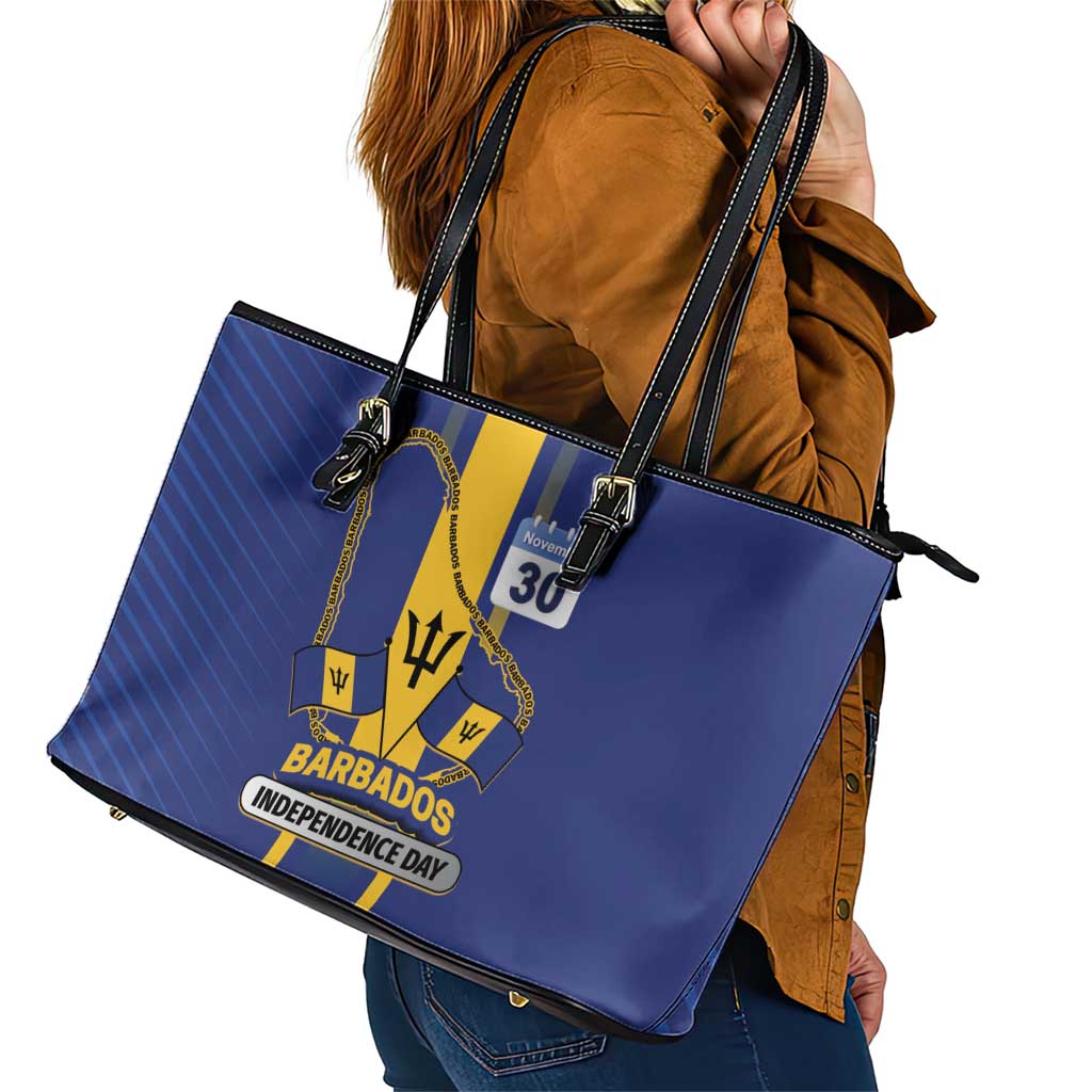 Barbados 30th November Leather Tote Bag Independence Day Flag Map - Wonder Print Shop