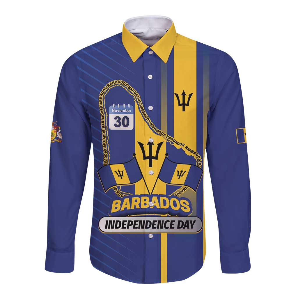 Personalized Barbados 30th November Long Sleeve Button Shirt Independence Day Flag Map - Wonder Print Shop