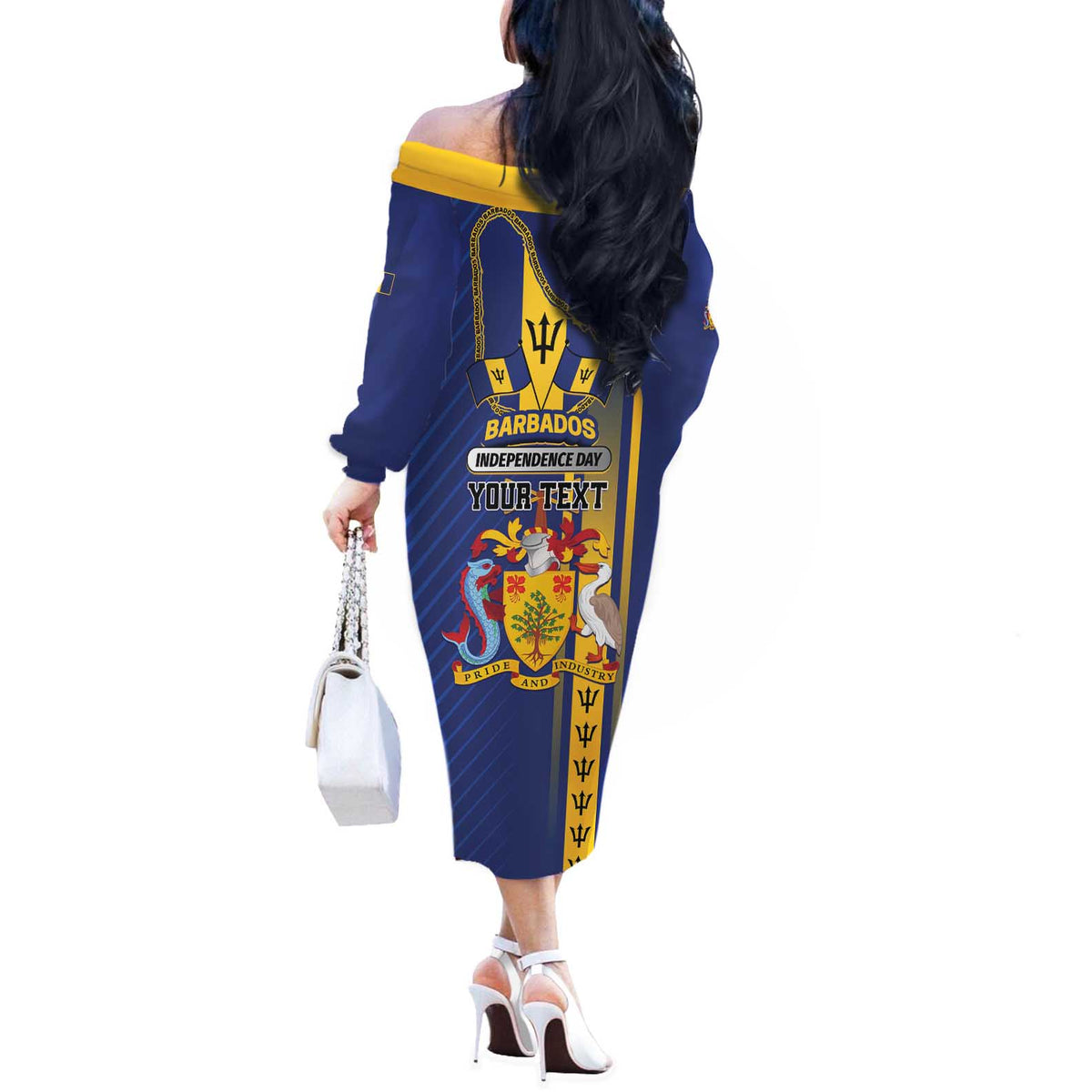 Personalized Barbados 30th November Off The Shoulder Long Sleeve Dress Independence Day Flag Map - Wonder Print Shop