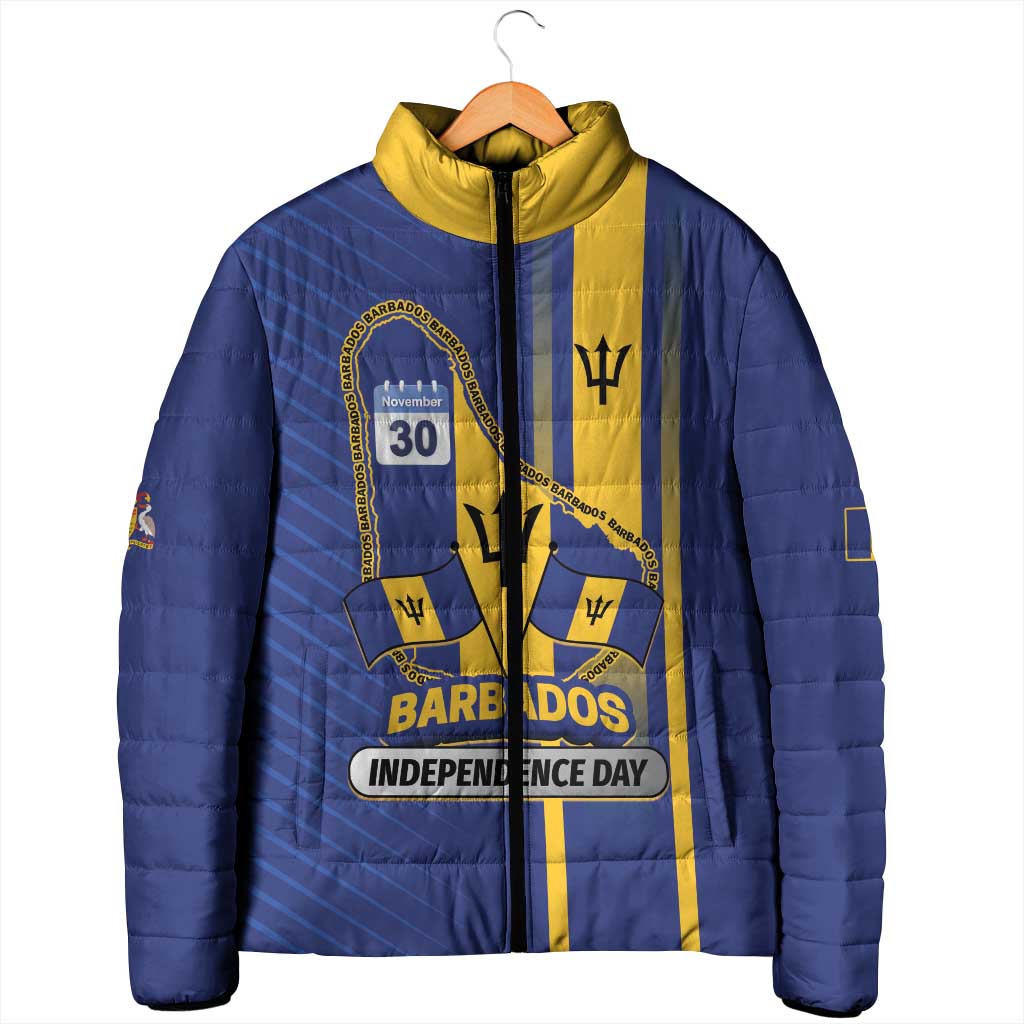 Personalized Barbados 30th November Padded Jacket Independence Day Flag Map - Wonder Print Shop
