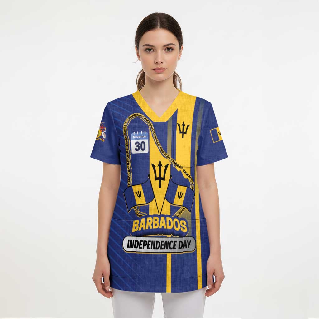 Personalized Barbados 30th November Scrub Top Independence Day Flag Map - Wonder Print Shop