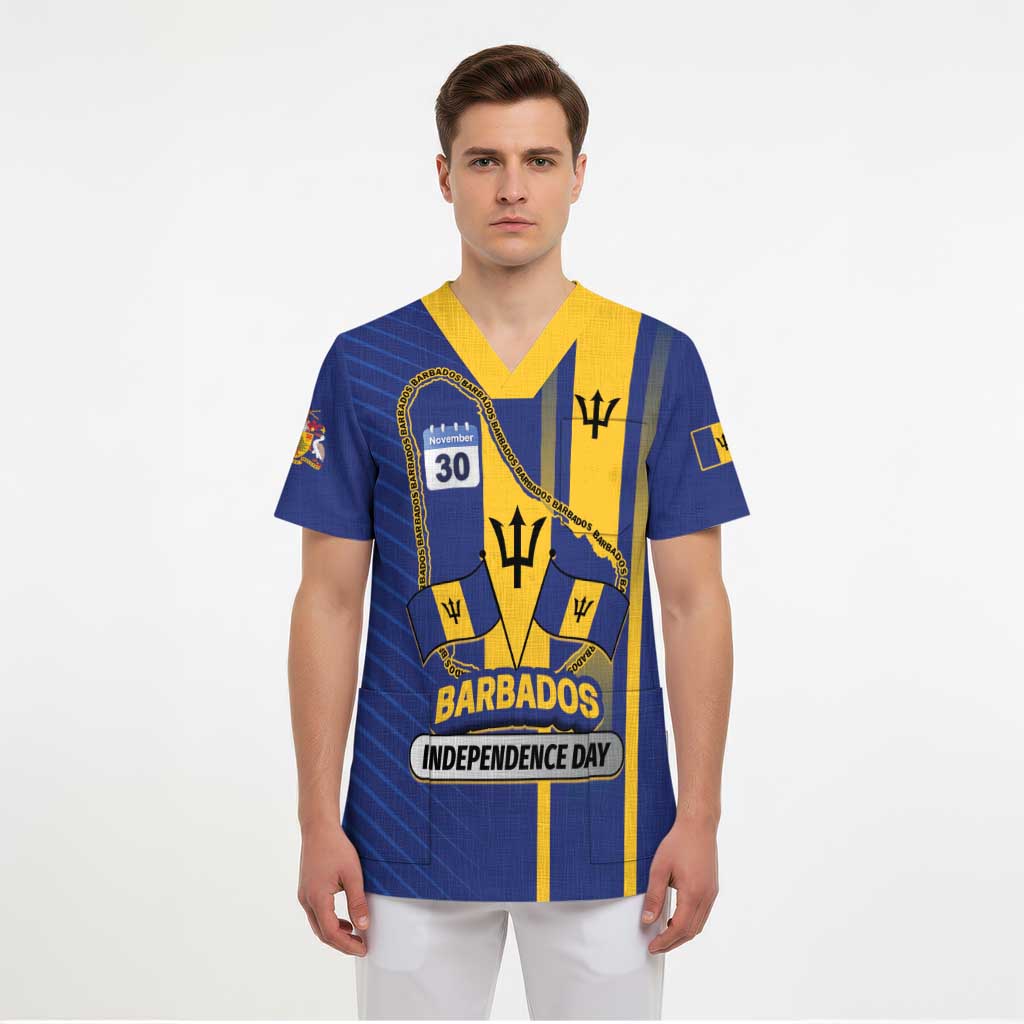 Personalized Barbados 30th November Scrub Top Independence Day Flag Map - Wonder Print Shop