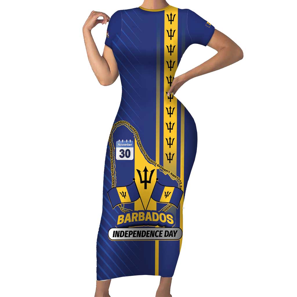 Personalized Barbados 30th November Short Sleeve Bodycon Dress Independence Day Flag Map - Wonder Print Shop