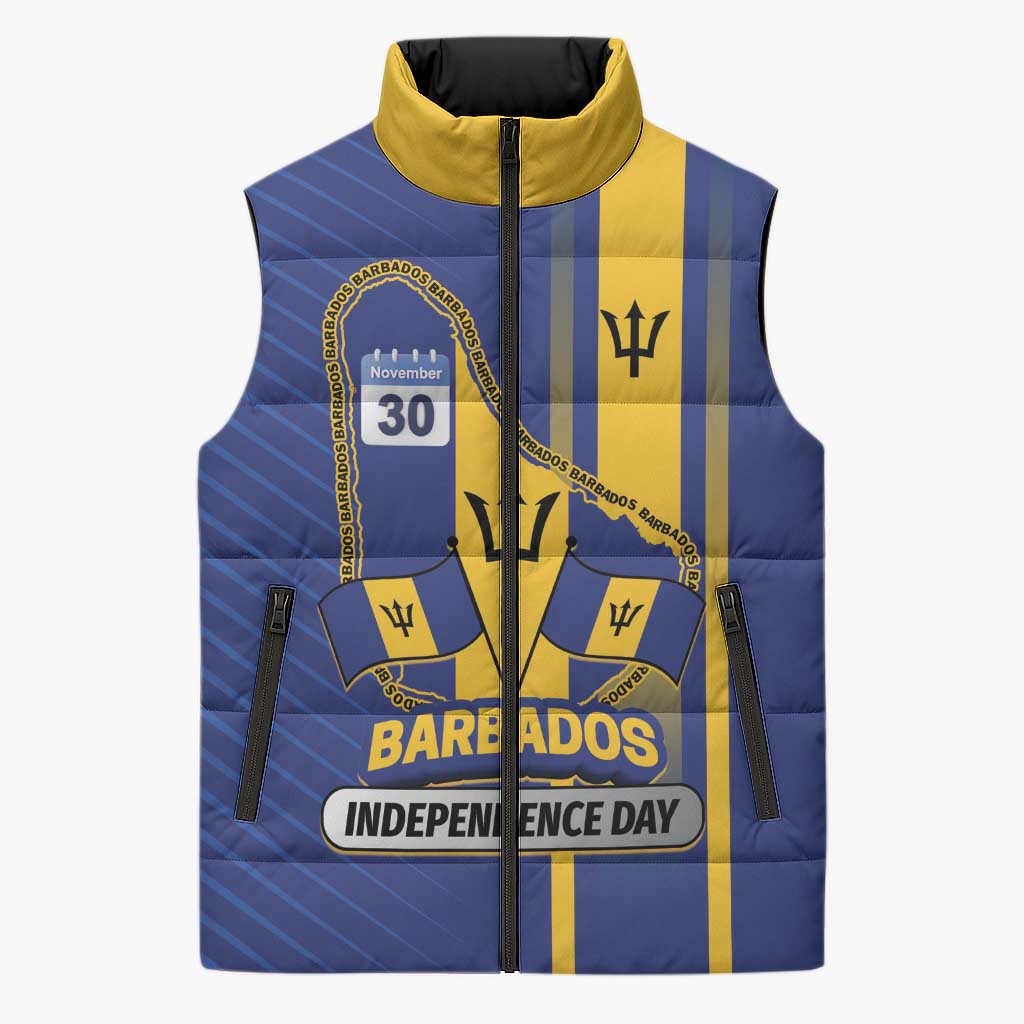 Personalized Barbados 30th November Sleeveless Puffer Jacket Independence Day Flag Map - Wonder Print Shop