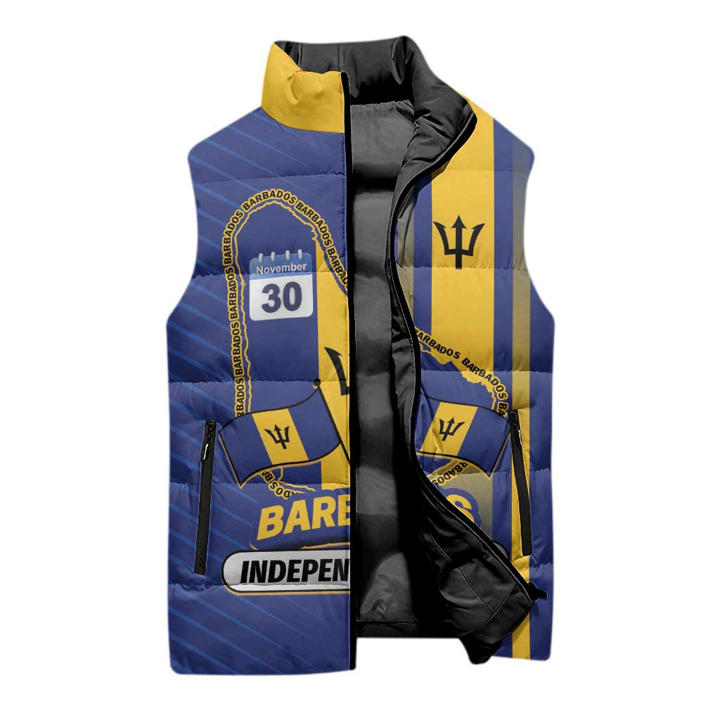 Personalized Barbados 30th November Sleeveless Puffer Jacket Independence Day Flag Map - Wonder Print Shop