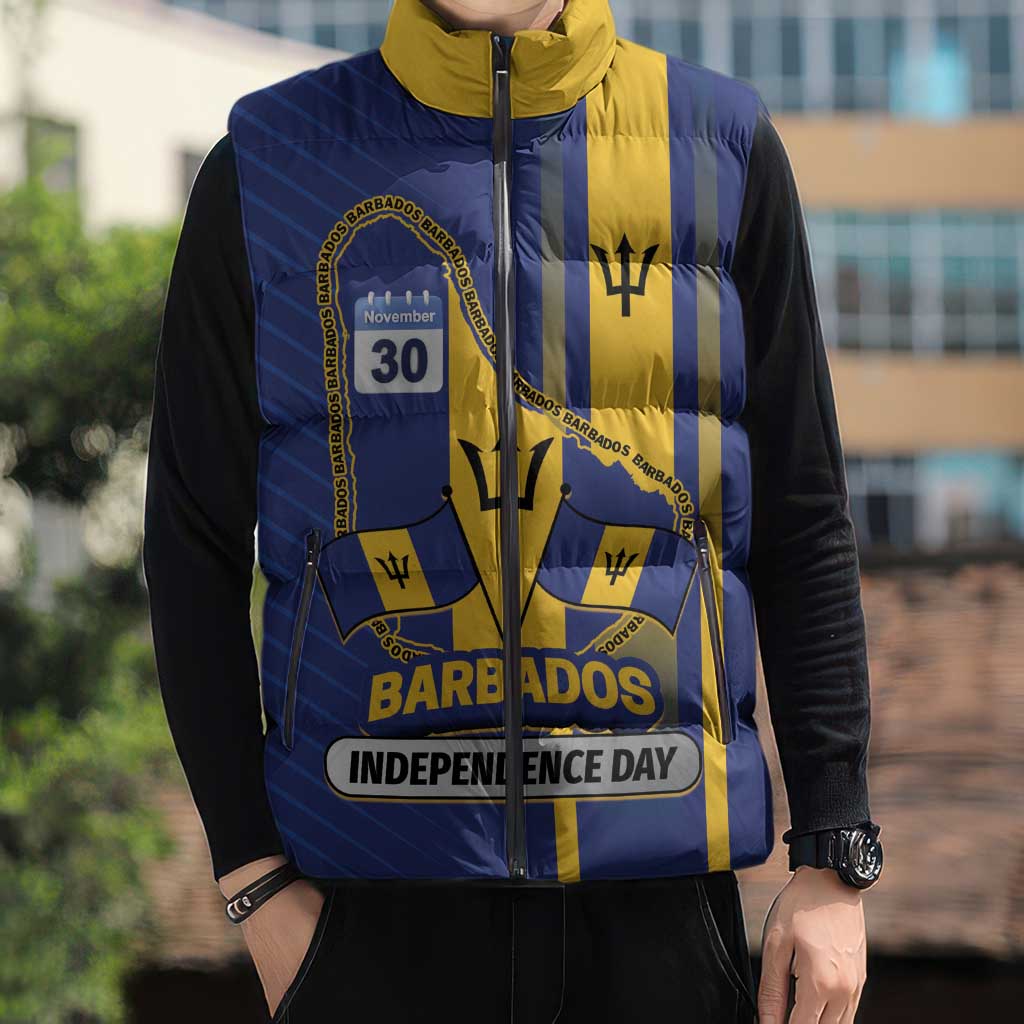 Personalized Barbados 30th November Sleeveless Puffer Jacket Independence Day Flag Map - Wonder Print Shop