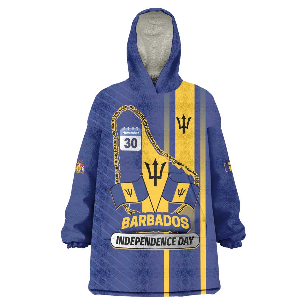 Personalized Barbados 30th November Wearable Blanket Hoodie Independence Day Flag Map - Wonder Print Shop