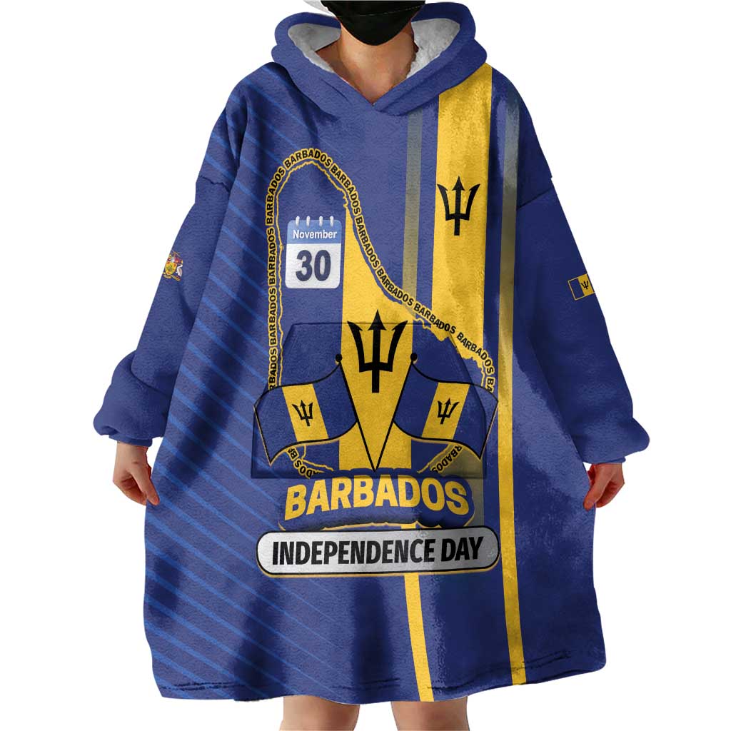 Personalized Barbados 30th November Wearable Blanket Hoodie Independence Day Flag Map - Wonder Print Shop
