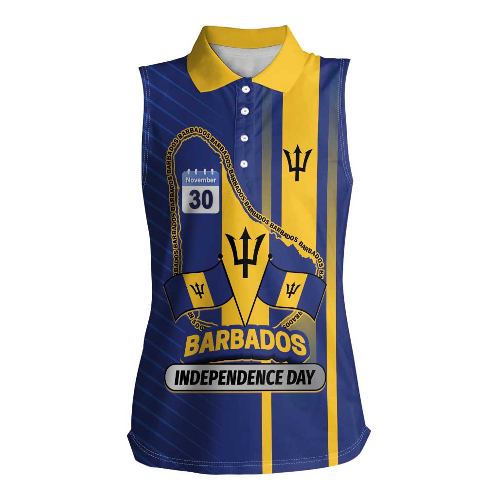 Personalized Barbados 30th November Women Sleeveless Polo Shirt Independence Day Flag Map - Wonder Print Shop