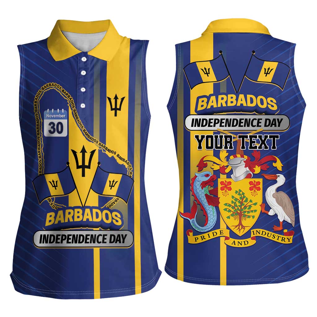 Personalized Barbados 30th November Women Sleeveless Polo Shirt Independence Day Flag Map - Wonder Print Shop