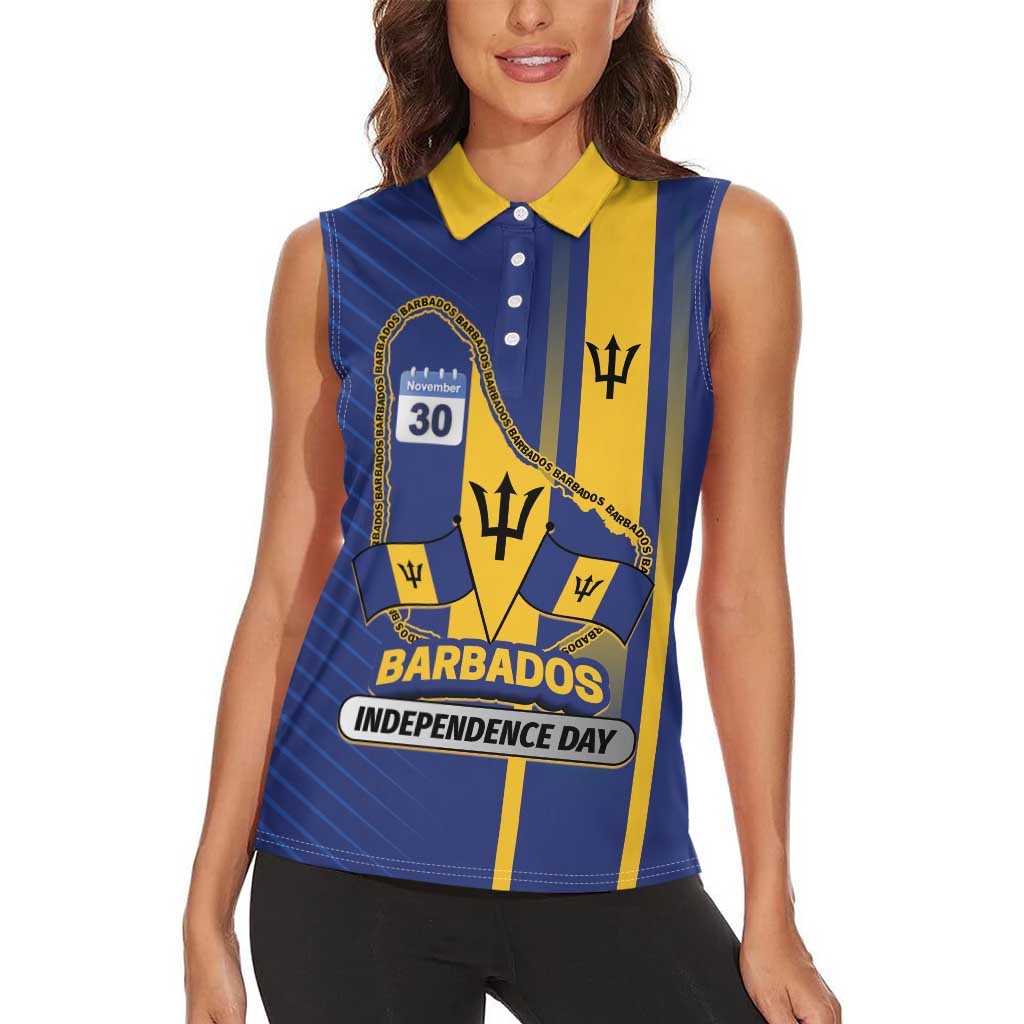 Personalized Barbados 30th November Women Sleeveless Polo Shirt Independence Day Flag Map - Wonder Print Shop