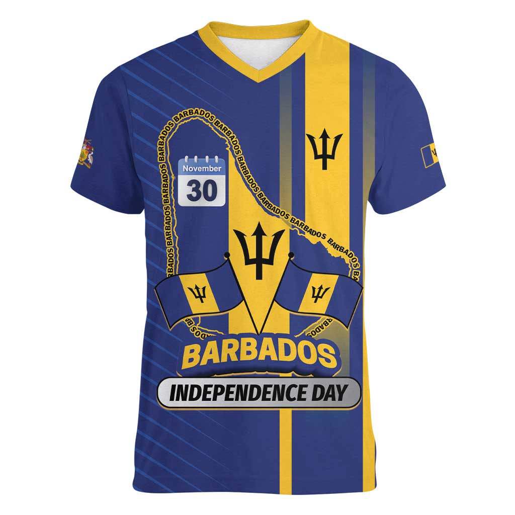 Personalized Barbados 30th November Women V-Neck T-Shirt Independence Day Flag Map - Wonder Print Shop