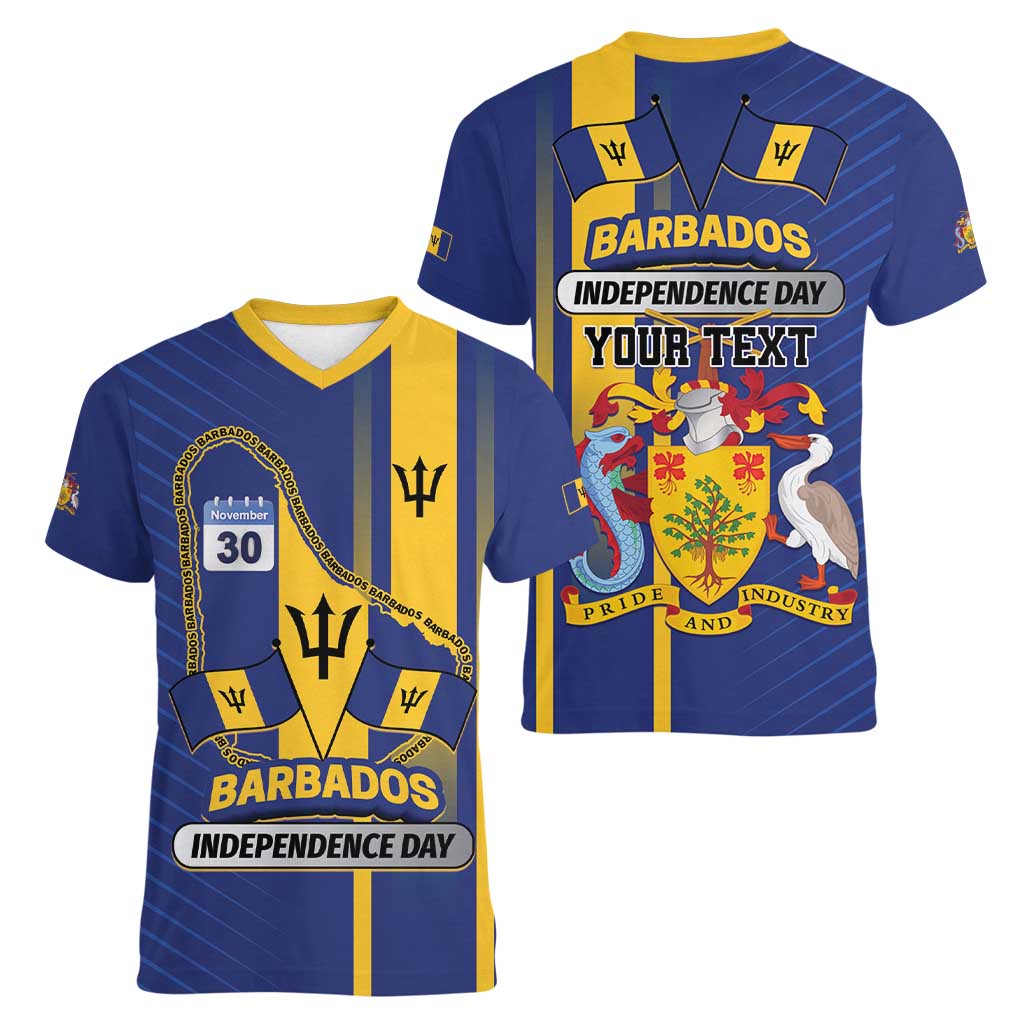 Personalized Barbados 30th November Women V-Neck T-Shirt Independence Day Flag Map - Wonder Print Shop