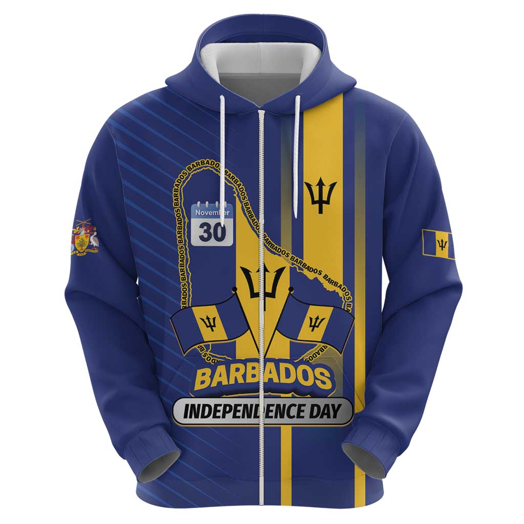 Personalized Barbados 30th November Zip Hoodie Independence Day Flag Map - Wonder Print Shop