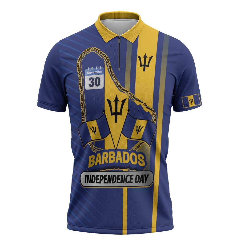 Personalized Barbados 30th November Zipper Polo Shirt Independence Day Flag Map - Wonder Print Shop