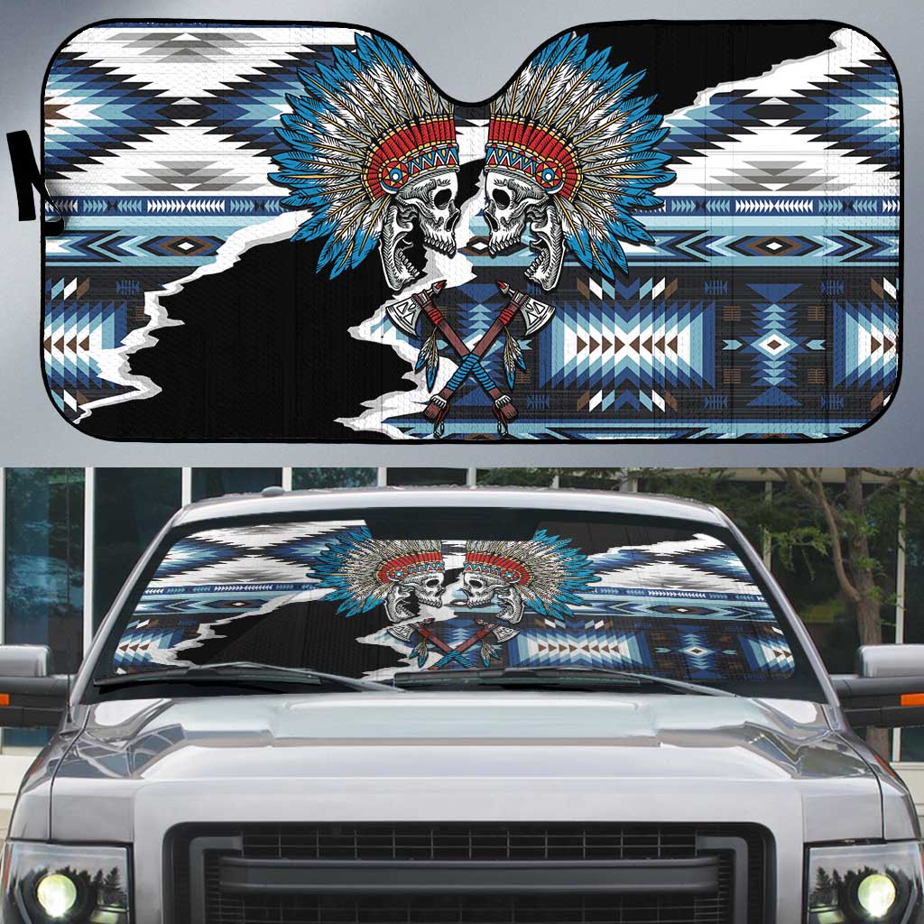 Native American Chief Skull With Axe Auto Sun Shade - Wonder Print Shop