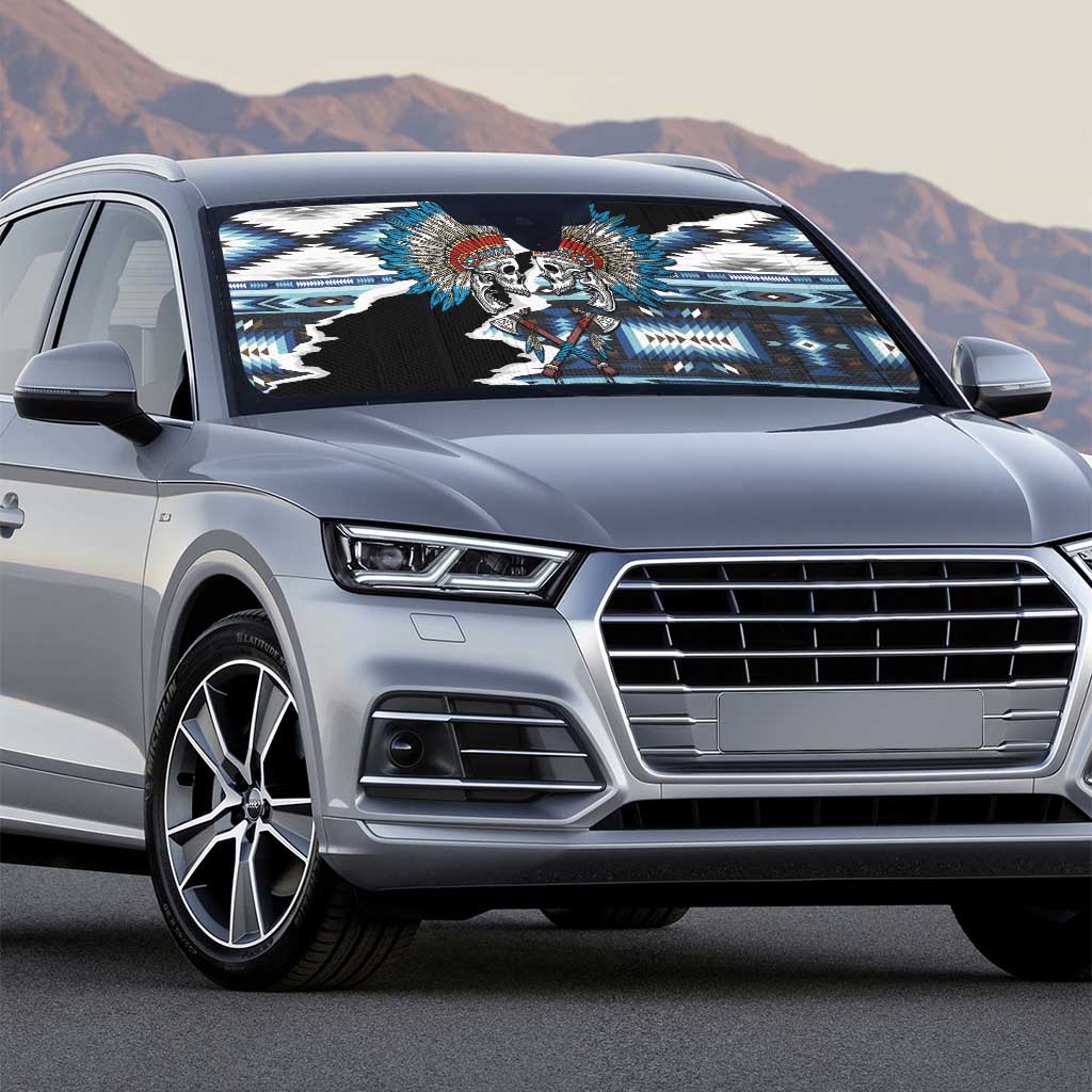 Native American Chief Skull With Axe Auto Sun Shade - Wonder Print Shop