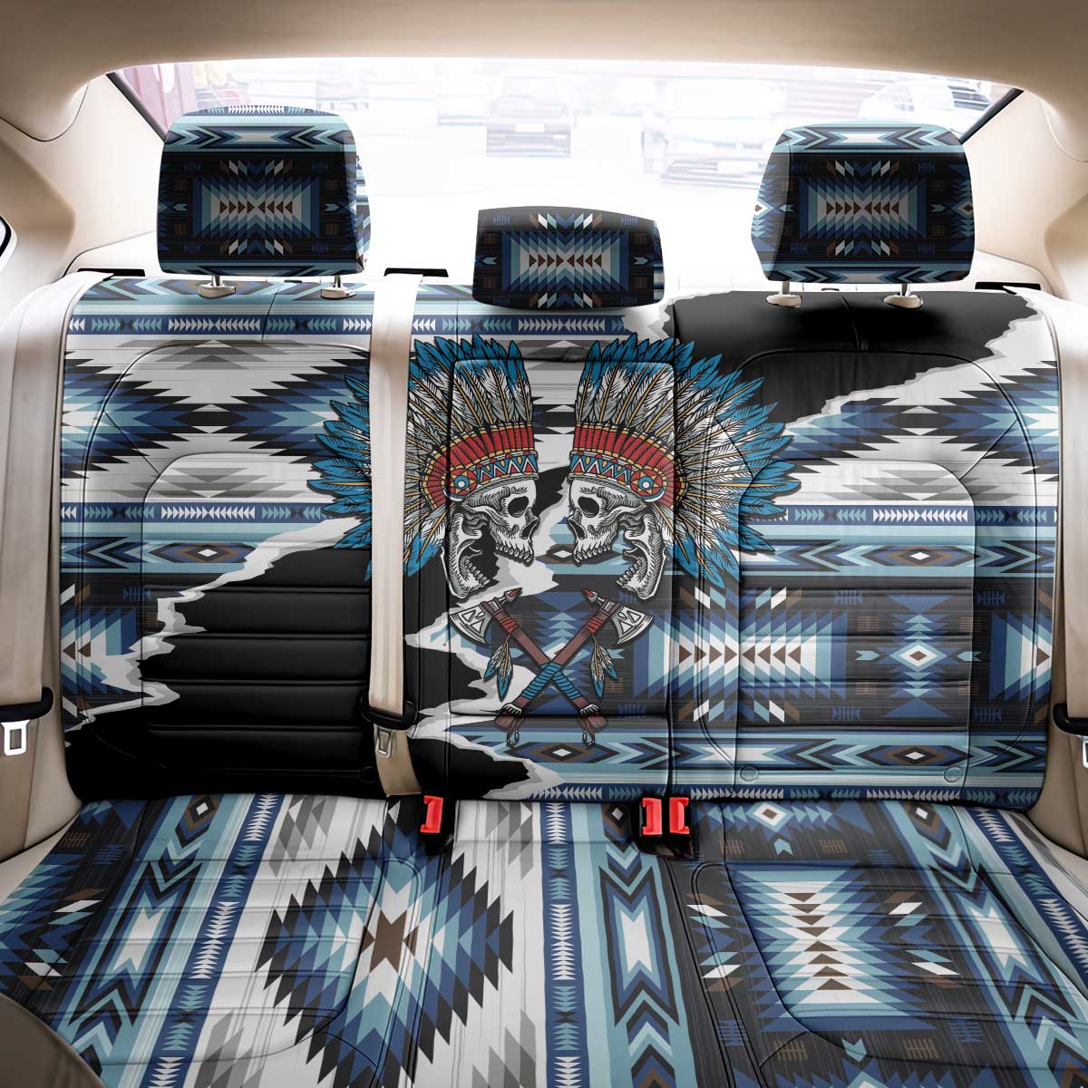 Native American Chief Skull With Axe Back Car Seat Cover - Wonder Print Shop