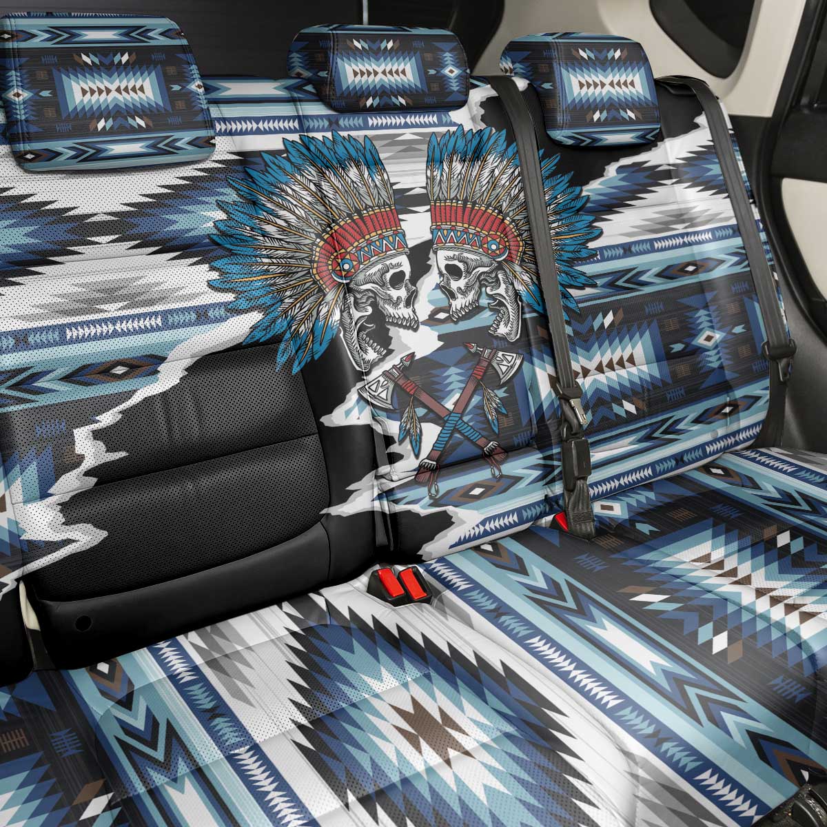 Native American Chief Skull With Axe Back Car Seat Cover - Wonder Print Shop