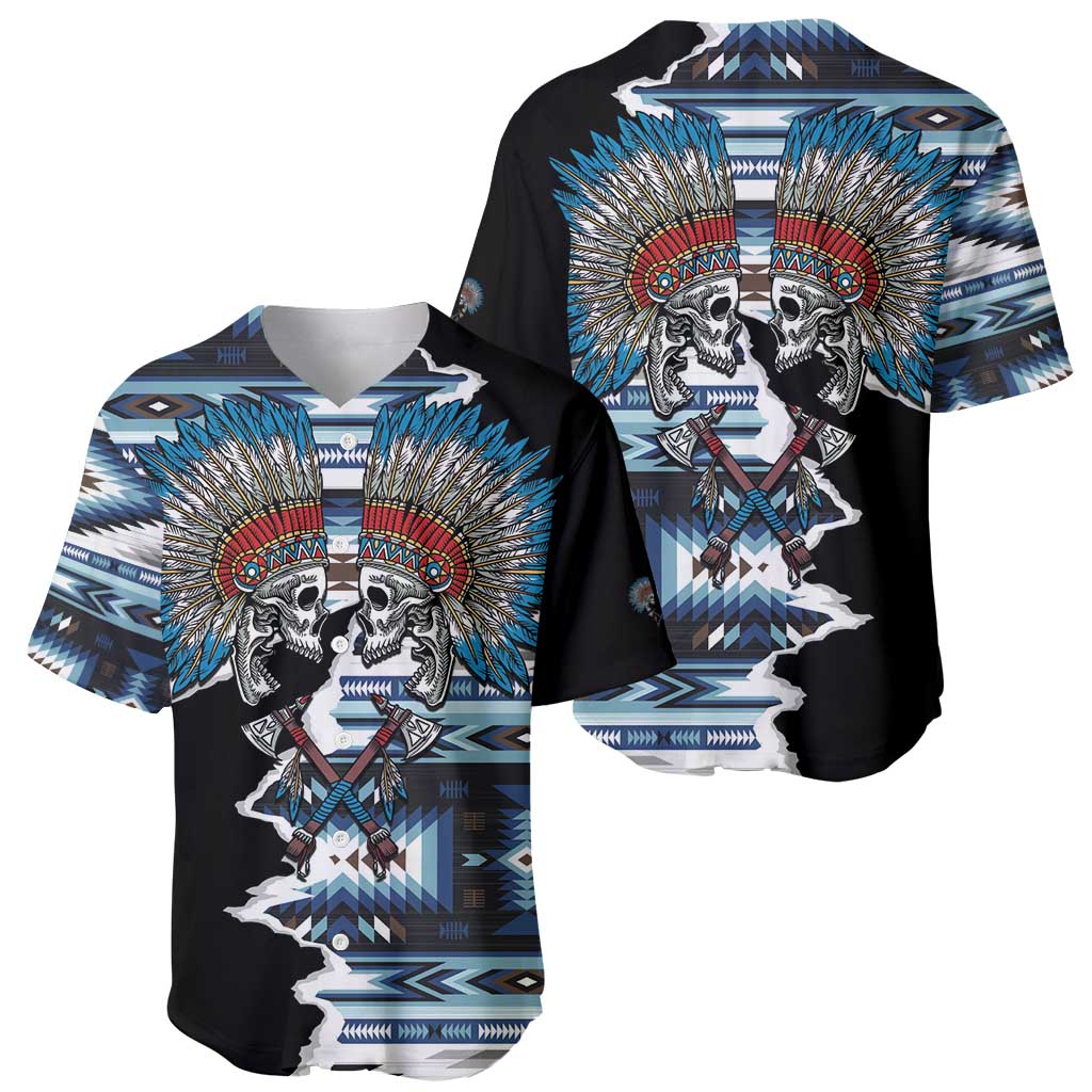 Native American Chief Skull With Axe Baseball Jersey - Wonder Print Shop