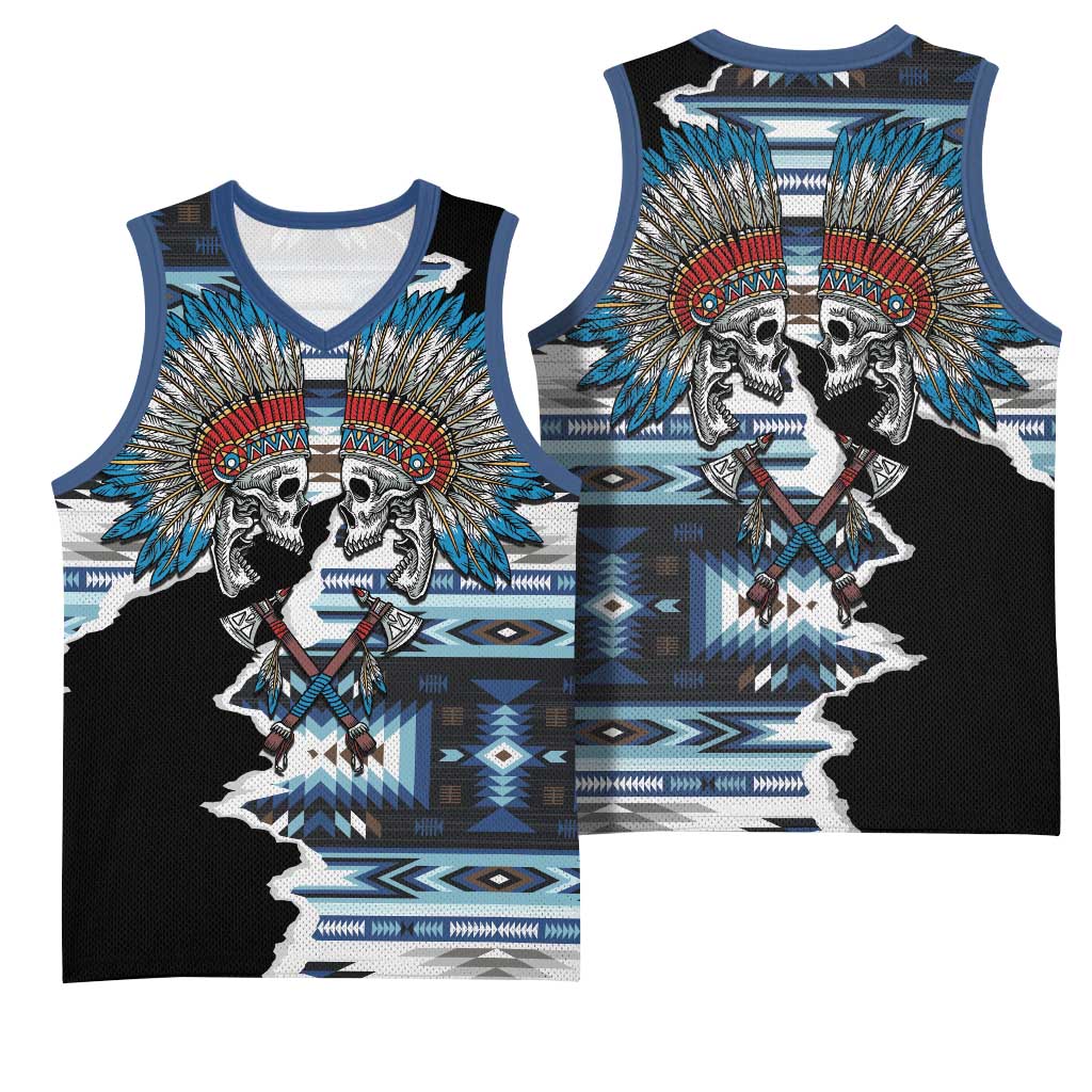 Native American Chief Skull With Axe Basketball Jersey - Wonder Print Shop