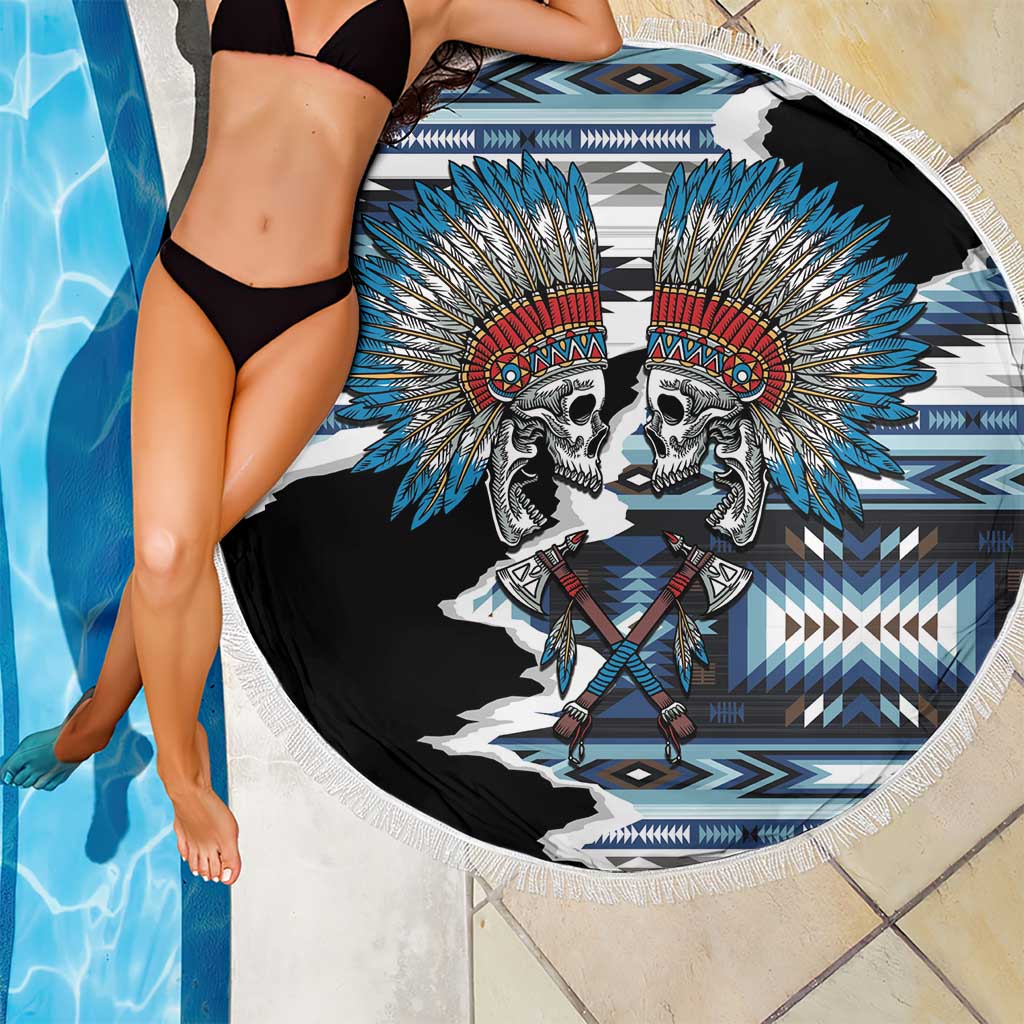 Native American Chief Skull With Axe Beach Blanket - Wonder Print Shop