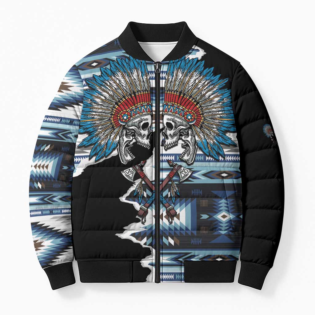 Native American Chief Skull With Axe Bomber Puffer Jacket - Wonder Print Shop