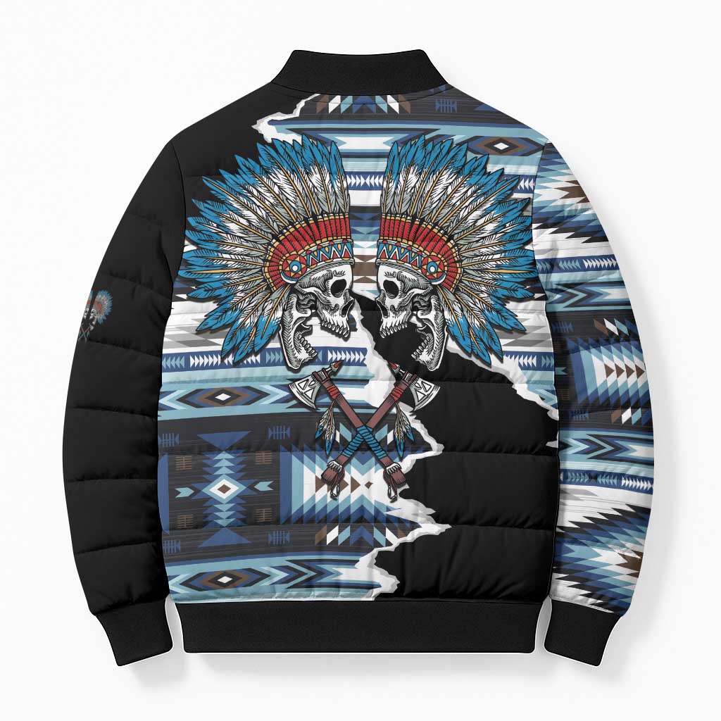 Native American Chief Skull With Axe Bomber Puffer Jacket - Wonder Print Shop