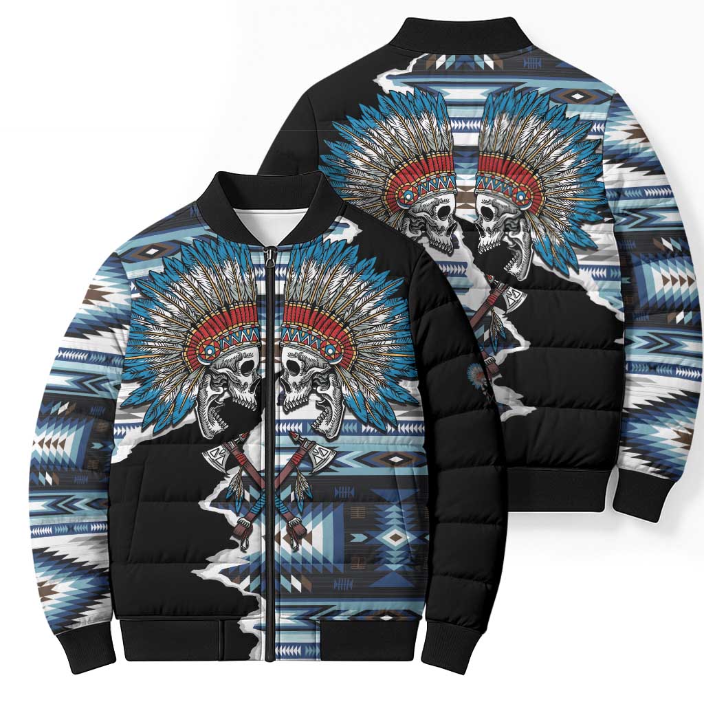 Native American Chief Skull With Axe Bomber Puffer Jacket - Wonder Print Shop