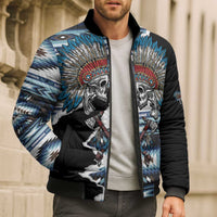 Native American Chief Skull With Axe Bomber Puffer Jacket - Wonder Print Shop